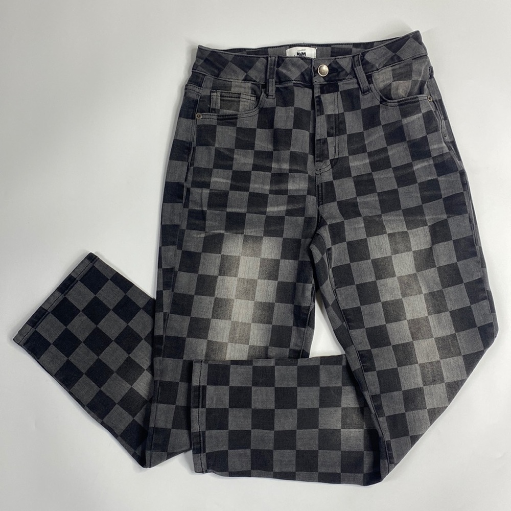 I&M Structured Denim Brand Checker Checkerboard Black Gray Jeans Size 5